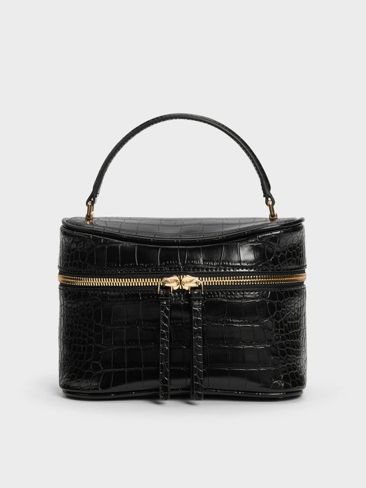 CHARLES & KEITH Value | Pansy Croc-Effect Vanity Bag - Black