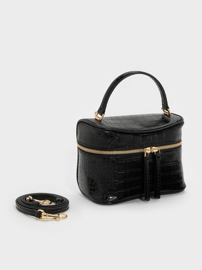 CHARLES & KEITH Value | Pansy Croc-Effect Vanity Bag - Black