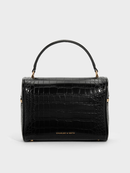 CHARLES & KEITH Value | Pansy Croc-Effect Vanity Bag - Black
