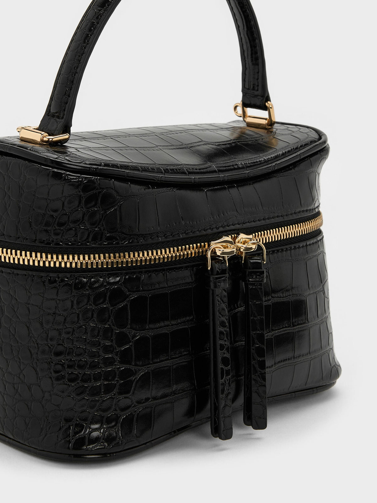 CHARLES & KEITH Value | Pansy Croc-Effect Vanity Bag - Black