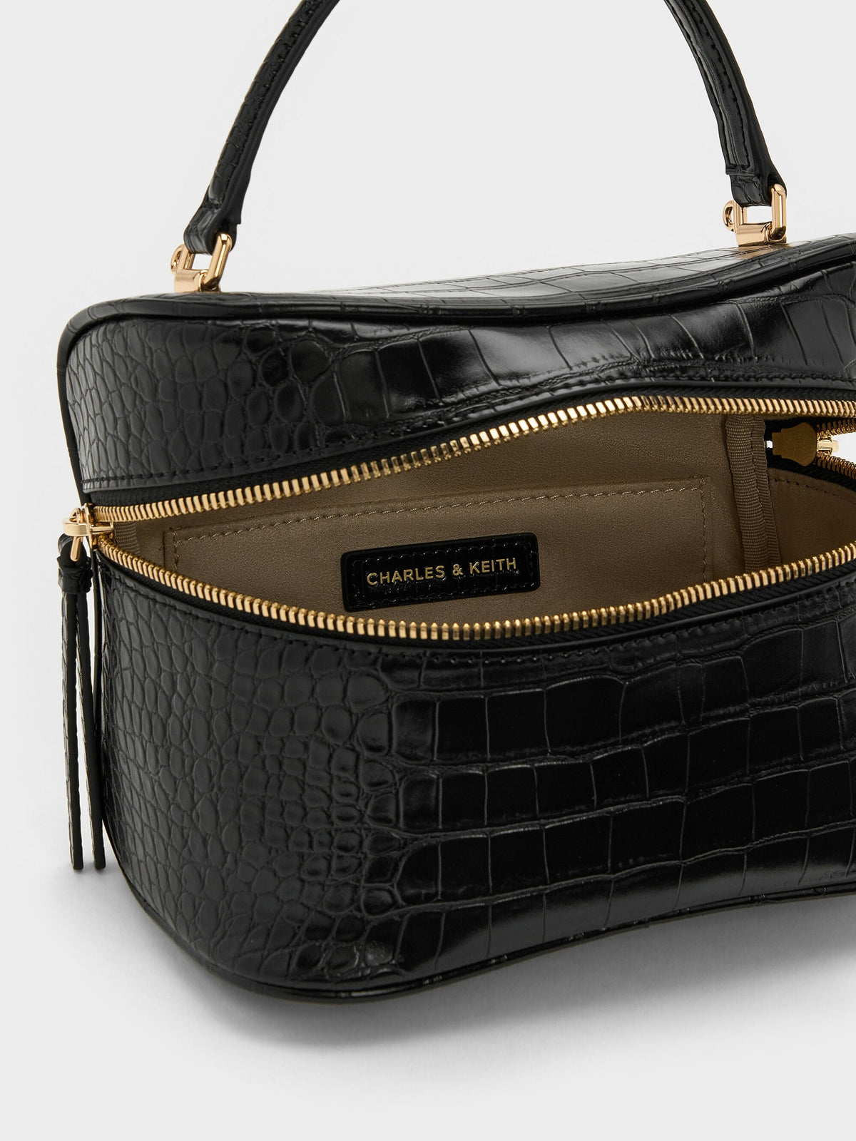 CHARLES & KEITH Value | Pansy Croc-Effect Vanity Bag - Black