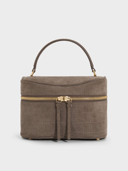 CHARLES & KEITH Popular | Pansy Croc-Effect Vanity Bag - Stone Grey