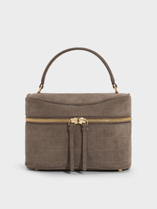 CHARLES & KEITH Popular | Pansy Croc-Effect Vanity Bag - Stone Grey