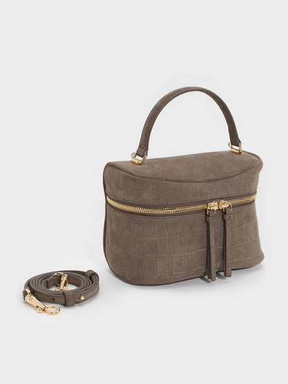 CHARLES & KEITH Popular | Pansy Croc-Effect Vanity Bag - Stone Grey