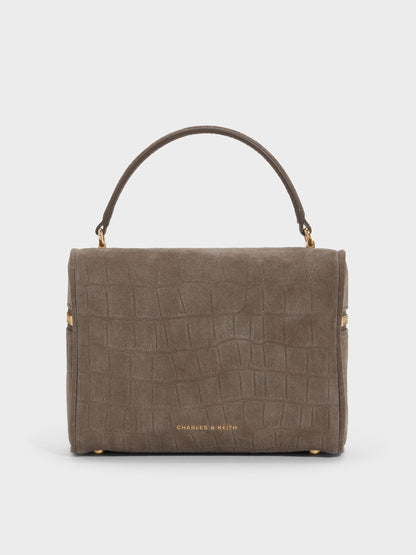 CHARLES & KEITH Popular | Pansy Croc-Effect Vanity Bag - Stone Grey