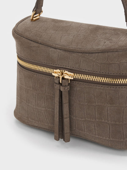 CHARLES & KEITH Popular | Pansy Croc-Effect Vanity Bag - Stone Grey