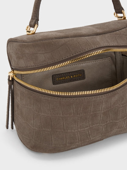 CHARLES & KEITH Popular | Pansy Croc-Effect Vanity Bag - Stone Grey