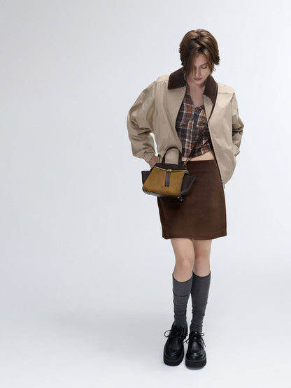 CHARLES & KEITH Deals | Pansy Two-Tone Trapeze Top Handle Bag - Sahara Sand