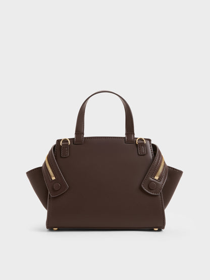 CHARLES & KEITH Deals | Pansy Two-Tone Trapeze Top Handle Bag - Sahara Sand