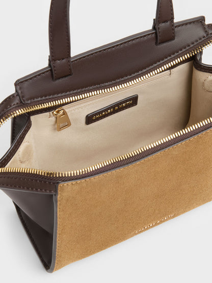CHARLES & KEITH Deals | Pansy Two-Tone Trapeze Top Handle Bag - Sahara Sand