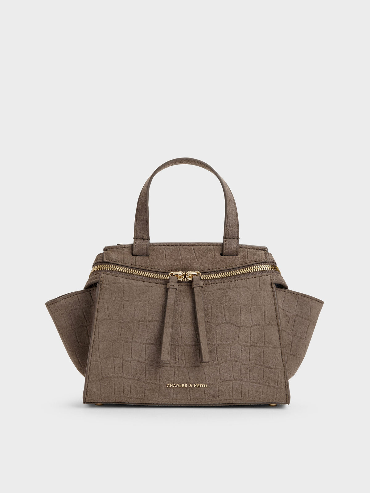 CHARLES & KEITH Latest | Pansy Trapeze Top Handle Bag - Stone Grey