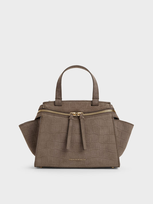 CHARLES & KEITH Latest | Pansy Trapeze Top Handle Bag - Stone Grey