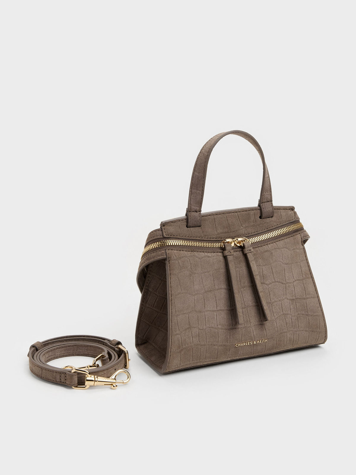 CHARLES & KEITH Latest | Pansy Trapeze Top Handle Bag - Stone Grey