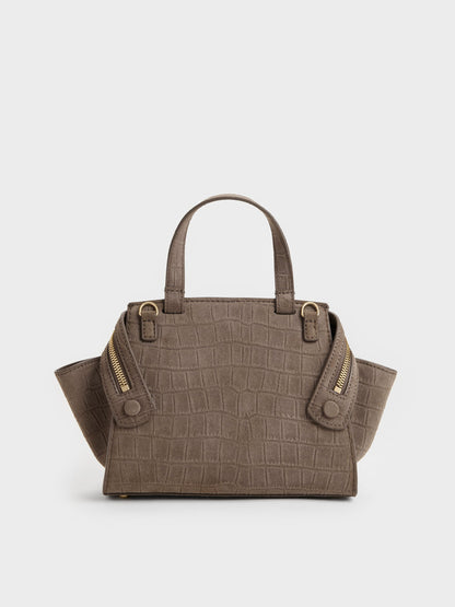 CHARLES & KEITH Latest | Pansy Trapeze Top Handle Bag - Stone Grey