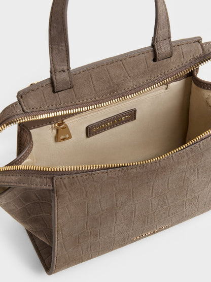 CHARLES & KEITH Latest | Pansy Trapeze Top Handle Bag - Stone Grey