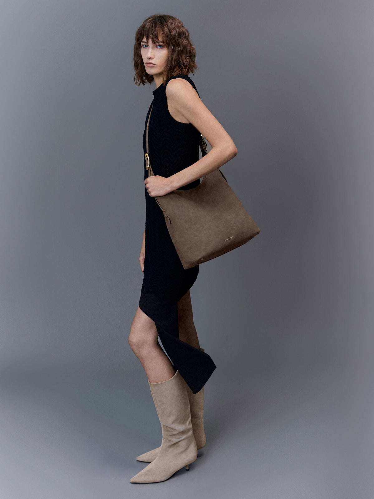 CHARLES & KEITH Signature | Aislin Hobo Bag - Stone Grey