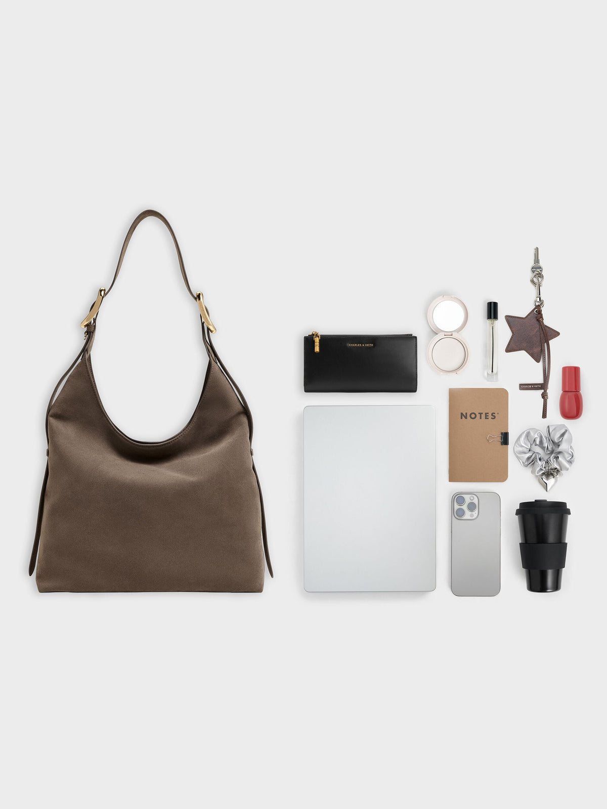 CHARLES & KEITH Signature | Aislin Hobo Bag - Stone Grey