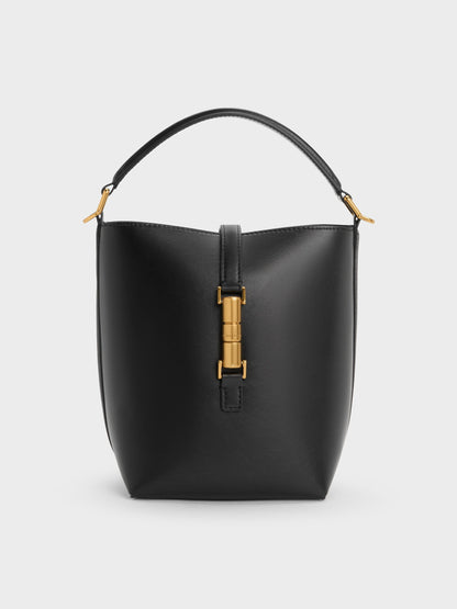 CHARLES & KEITH Latest | Cesia Metallic-Accent Bucket Bag - Black