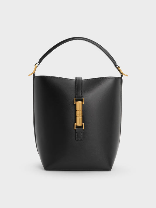 CHARLES & KEITH Latest | Cesia Metallic-Accent Bucket Bag - Black