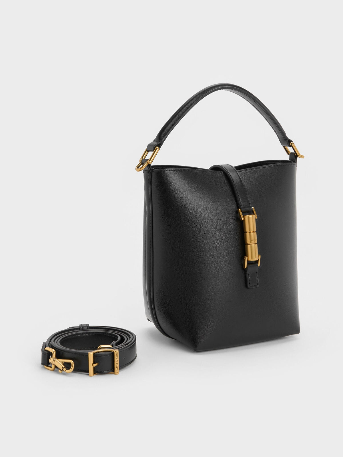 CHARLES & KEITH Latest | Cesia Metallic-Accent Bucket Bag - Black