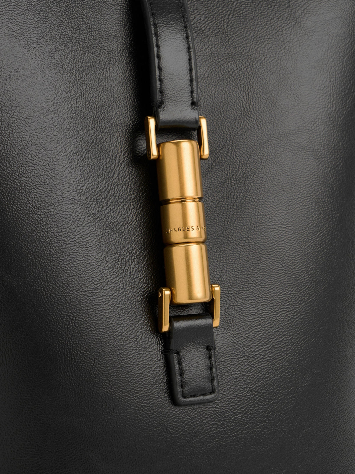CHARLES & KEITH Latest | Cesia Metallic-Accent Bucket Bag - Black