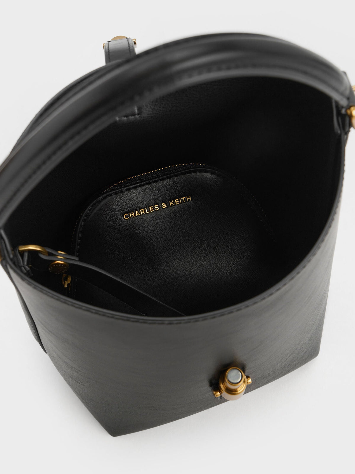 CHARLES & KEITH Latest | Cesia Metallic-Accent Bucket Bag - Black