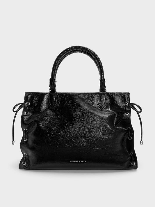 CHARLES & KEITH Discount | Large Nylah Grommet Lace-Up Tote Bag - Noir