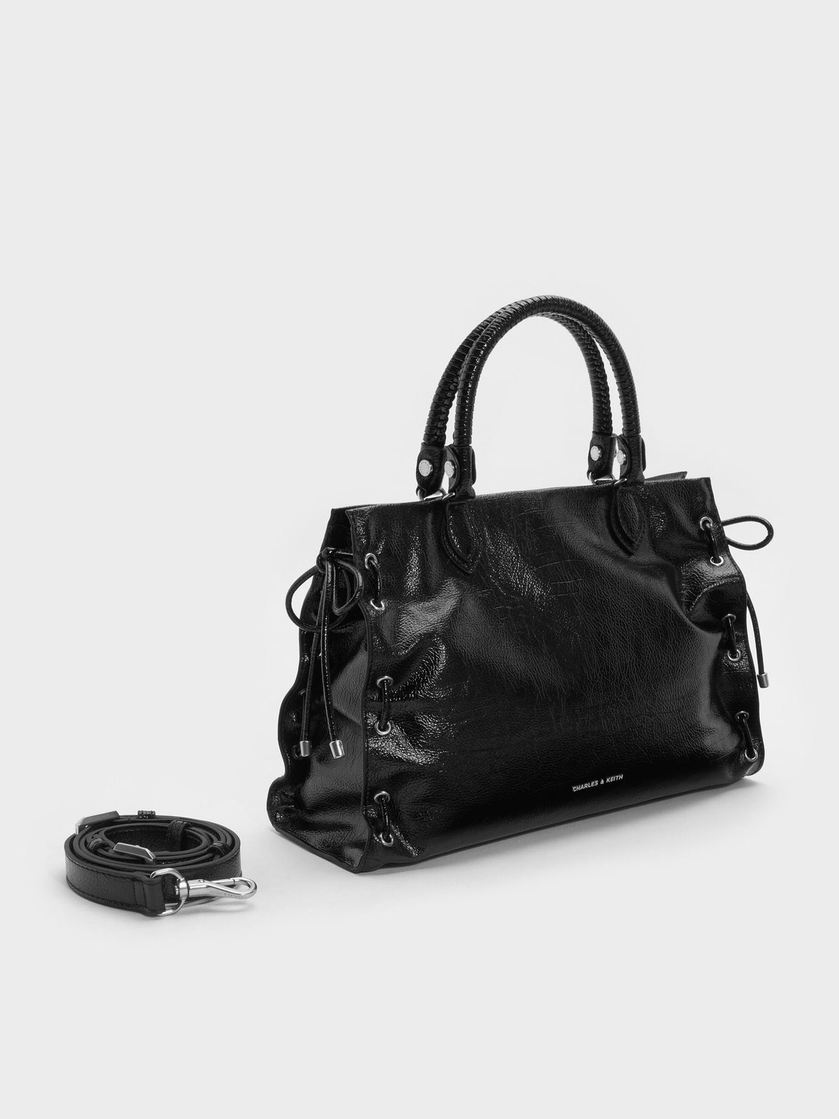 CHARLES & KEITH Discount | Large Nylah Grommet Lace-Up Tote Bag - Noir