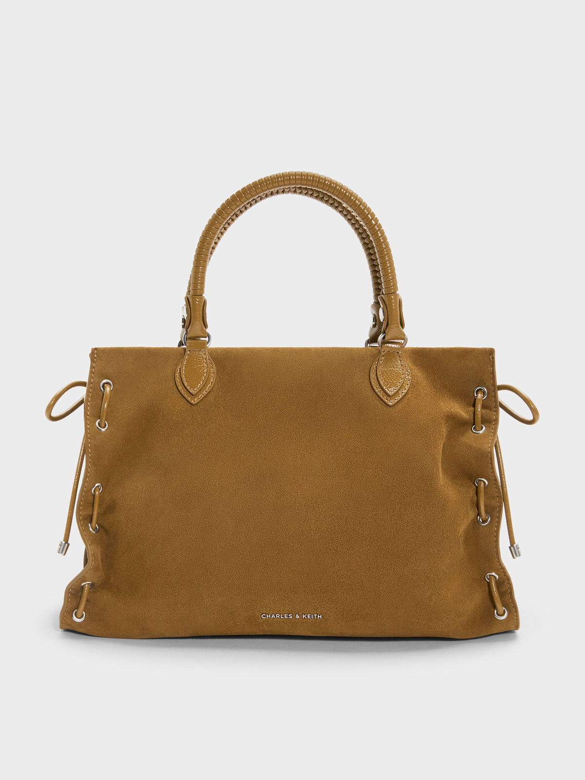 CHARLES & KEITH Everyday | Large Nylah Grommet Lace-Up Tote Bag - Sahara Sand