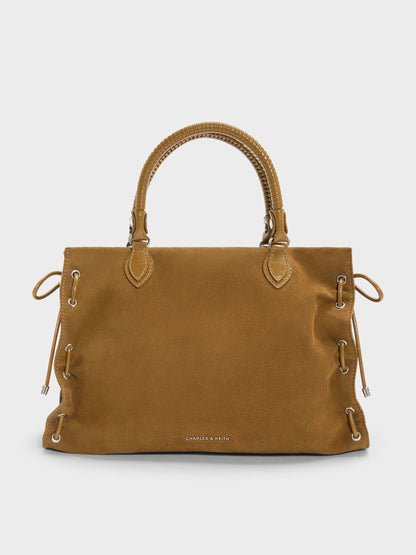 CHARLES & KEITH Everyday | Large Nylah Grommet Lace-Up Tote Bag - Sahara Sand