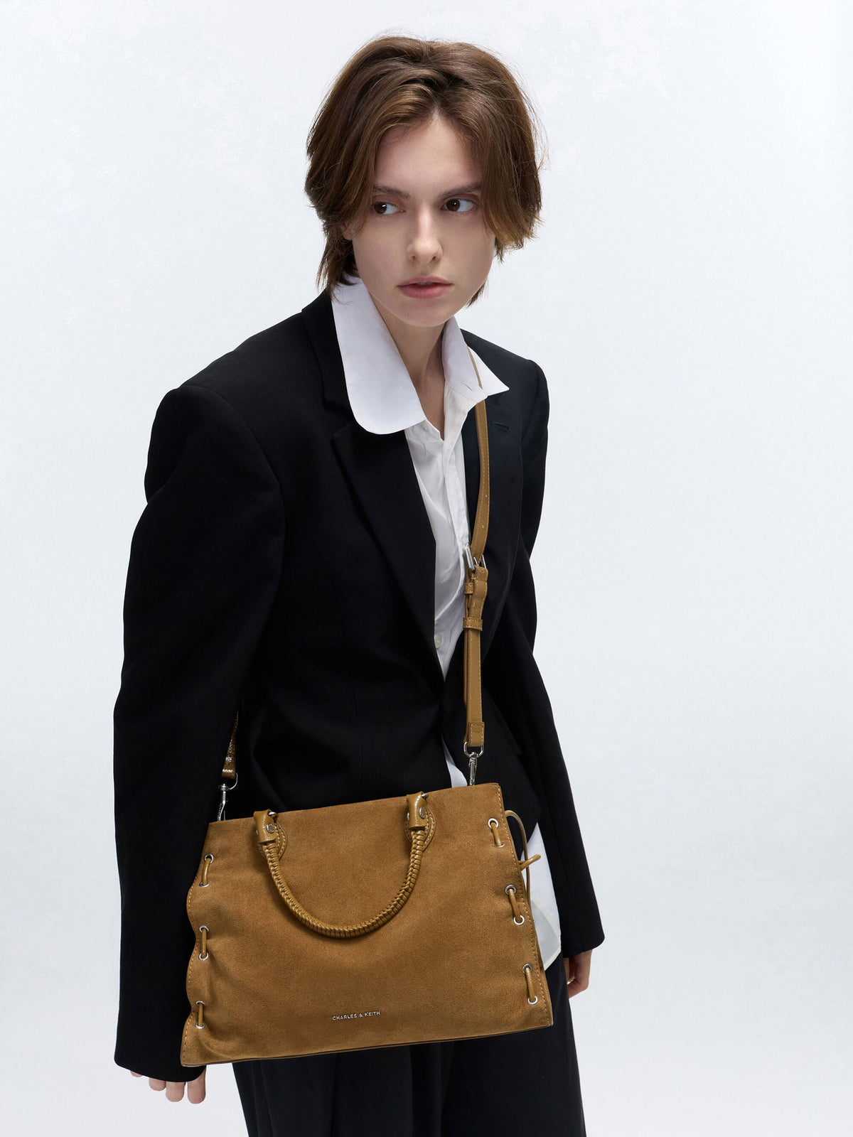 CHARLES & KEITH Everyday | Large Nylah Grommet Lace-Up Tote Bag - Sahara Sand