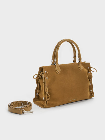 CHARLES & KEITH Everyday | Large Nylah Grommet Lace-Up Tote Bag - Sahara Sand