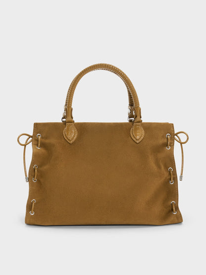 CHARLES & KEITH Everyday | Large Nylah Grommet Lace-Up Tote Bag - Sahara Sand