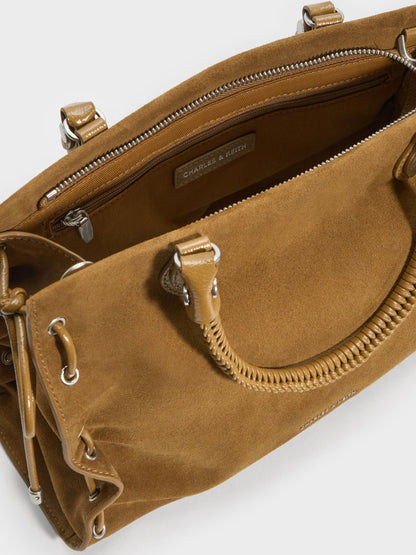 CHARLES & KEITH Everyday | Large Nylah Grommet Lace-Up Tote Bag - Sahara Sand