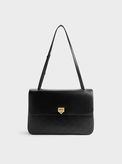 CHARLES & KEITH Best Seller | Connie Quilted Shoulder Bag - Black