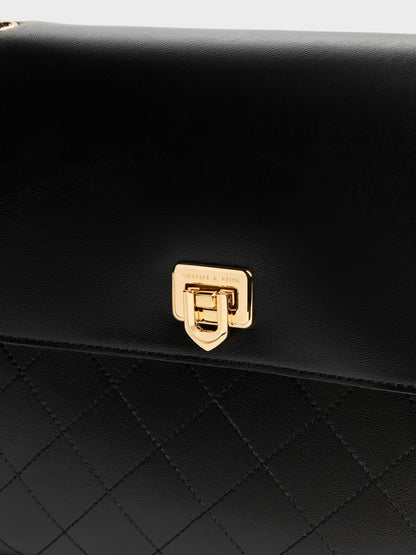CHARLES & KEITH Best Seller | Connie Quilted Shoulder Bag - Black