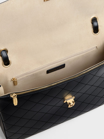 CHARLES & KEITH Best Seller | Connie Quilted Shoulder Bag - Black