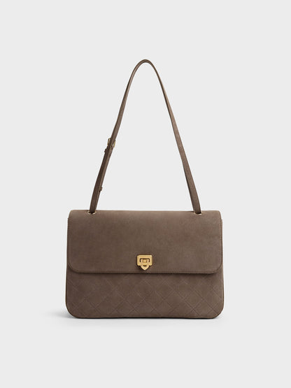 CHARLES & KEITH Value | Connie Quilted Shoulder Bag - Stone Grey