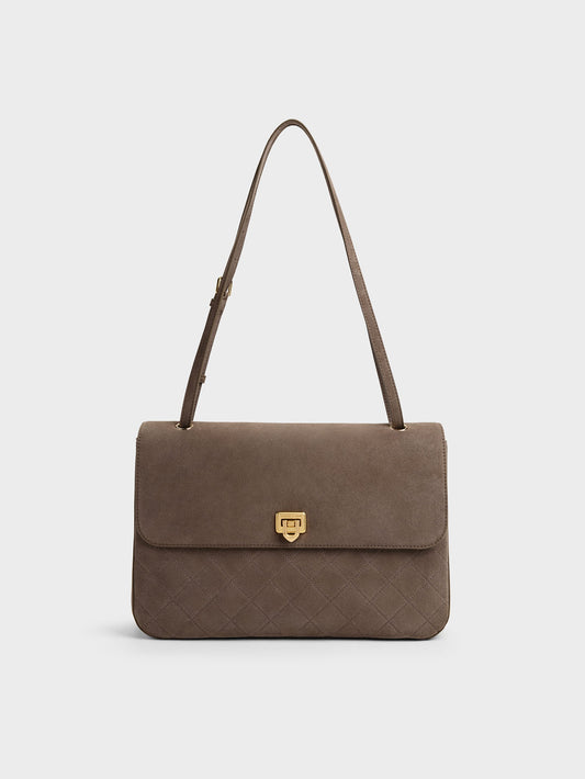 CHARLES & KEITH Value | Connie Quilted Shoulder Bag - Stone Grey