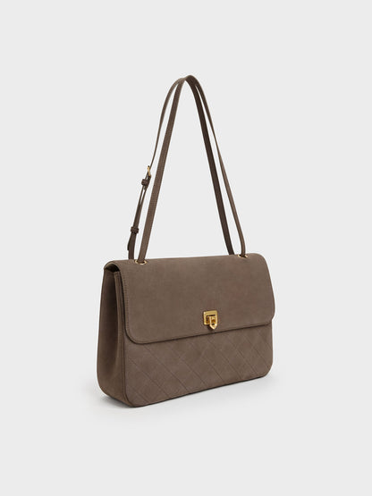 CHARLES & KEITH Value | Connie Quilted Shoulder Bag - Stone Grey