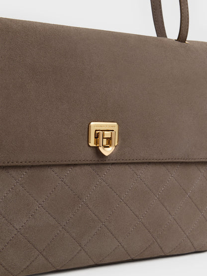 CHARLES & KEITH Value | Connie Quilted Shoulder Bag - Stone Grey