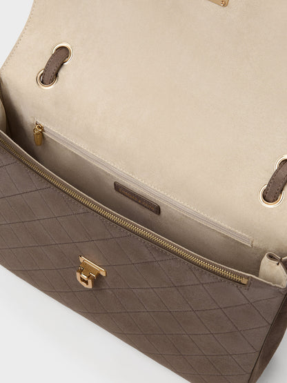 CHARLES & KEITH Value | Connie Quilted Shoulder Bag - Stone Grey