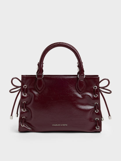CHARLES & KEITH Quality | Mini Nylah Grommet Lace-Up Tote Bag - Wineberry Red