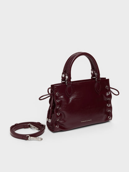CHARLES & KEITH Quality | Mini Nylah Grommet Lace-Up Tote Bag - Wineberry Red