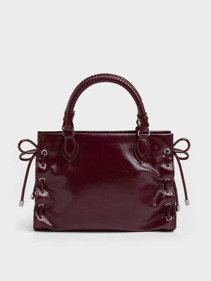 CHARLES & KEITH Quality | Mini Nylah Grommet Lace-Up Tote Bag - Wineberry Red