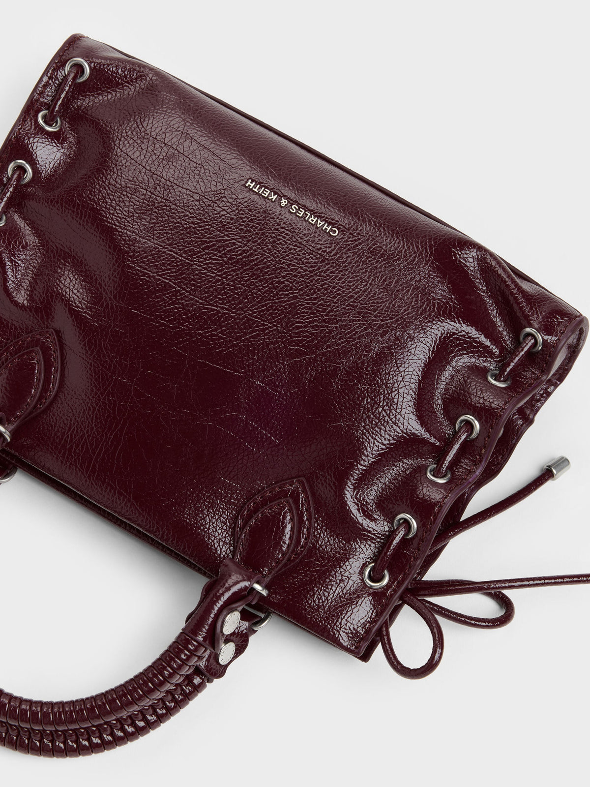 CHARLES & KEITH Quality | Mini Nylah Grommet Lace-Up Tote Bag - Wineberry Red