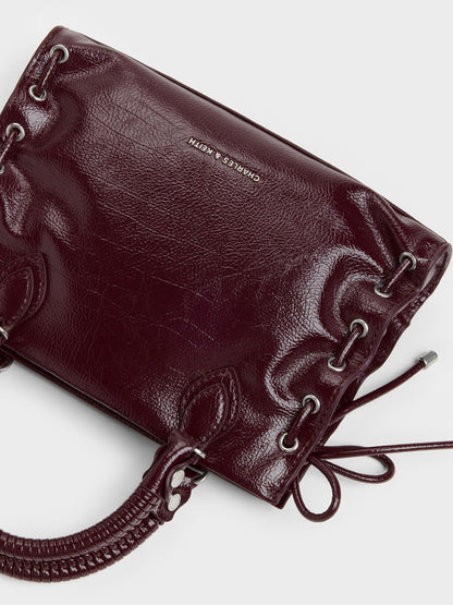 CHARLES & KEITH Quality | Mini Nylah Grommet Lace-Up Tote Bag - Wineberry Red