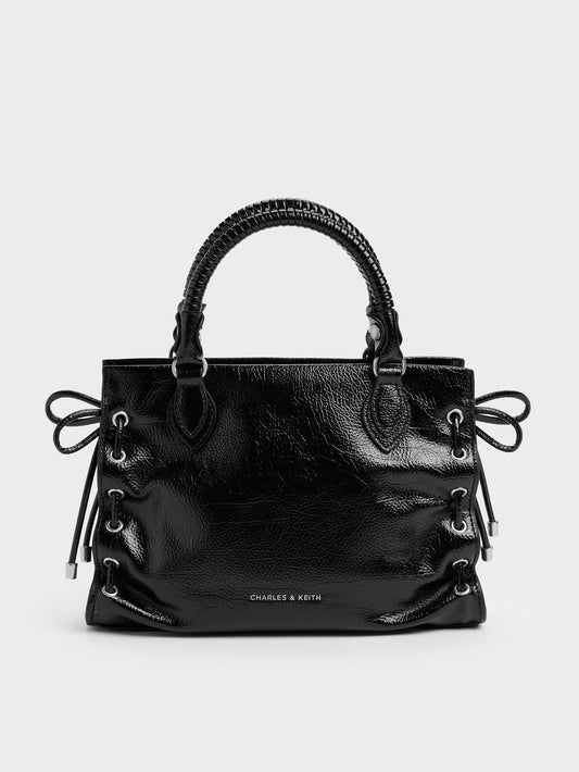 CHARLES & KEITH Exclusive | Mini Nylah Grommet Lace-Up Tote Bag - Noir