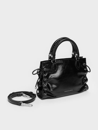 CHARLES & KEITH Exclusive | Mini Nylah Grommet Lace-Up Tote Bag - Noir