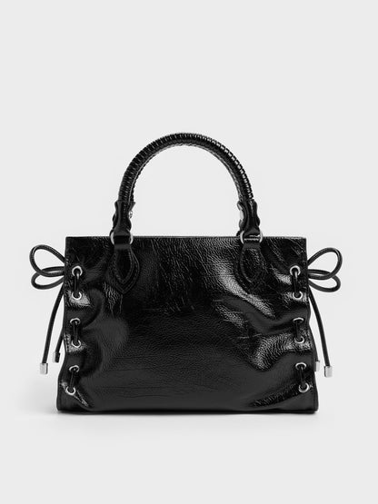 CHARLES & KEITH Exclusive | Mini Nylah Grommet Lace-Up Tote Bag - Noir